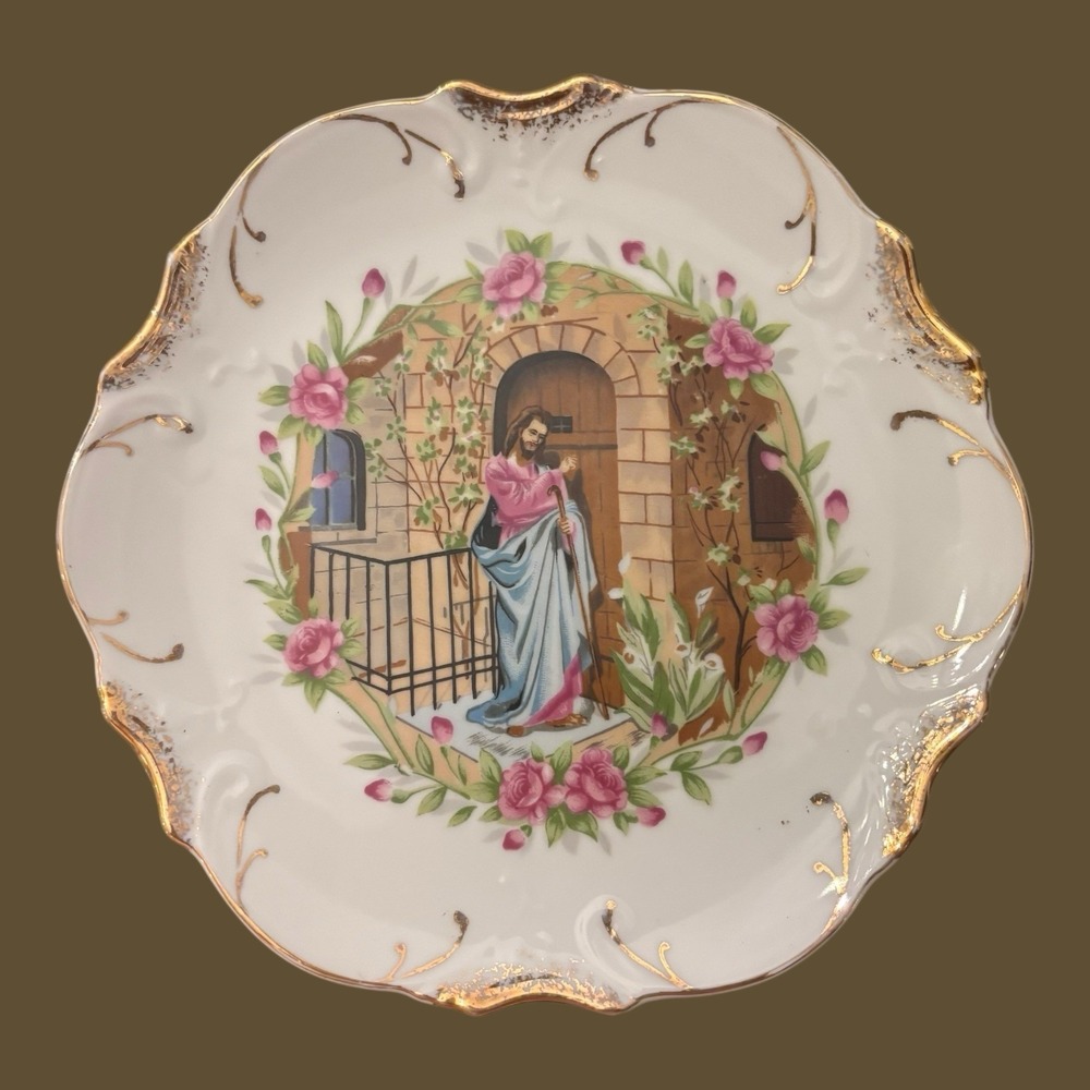 Vintage Decorative wall Plates Jesus Knocking On Door & Lord's Prayer Japan READ - Picture 3 of 9
